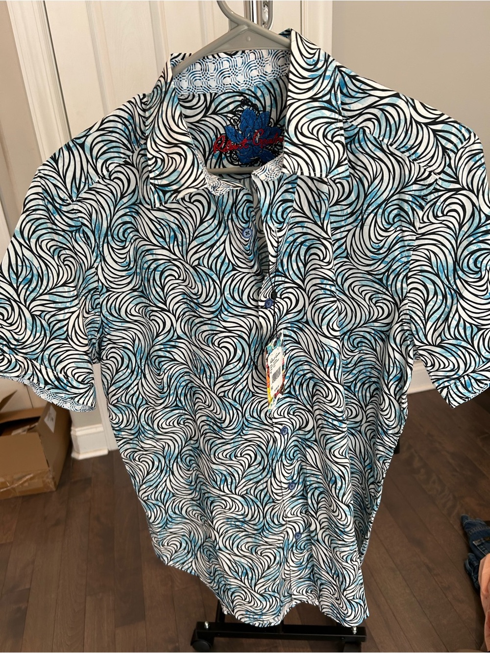 Robert Graham White, Black & Teal Swirl Polo